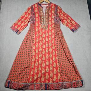 Soft Surroundings Dress Sz Petite XS Phoenix Embroidered Mixed Print Midi Boho